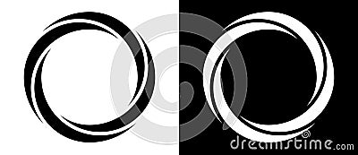 Rotating art lines in circle shape as symbol, logo or icon. A black figure on a white background and an equally white figure on Vector Illustration