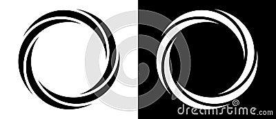 Rotating art lines in circle shape as symbol, logo or icon. A black figure on a white background and an equally white figure on Vector Illustration