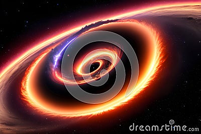 Rotating Black Hole in outer space. Generative Artificial Intelligence Stock Photo
