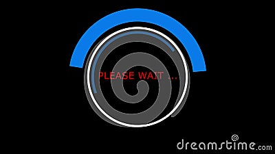 Rotating circles and semicircles with inscription PLEASE WAIT. Software program updating in a circle on black background Stock Photo