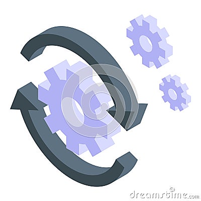 Rotating circular arrows encompassing gears symbolizing continuous integration and continuous deployment process Vector Illustration