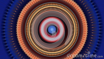 Rotating concentric circles target with psychedelic effect. Animation. Bright small and big rings flashing with bright Stock Photo
