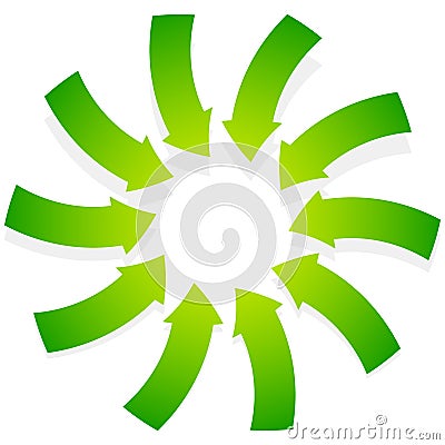 Rotating green arrows point inwards / inside. Abstract shape wit Vector Illustration