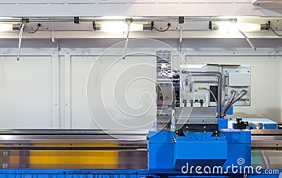 Rotating head in a high precision mechanics plant at CNC lathe Stock Photo