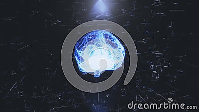 A rotating hologram of the brain. Abstract geometric background with moving lines, dots and triangles. Science anatomy Stock Photo