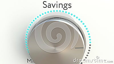 Rotating knob with savings inscription. Conceptual 3D rendering Stock Photo
