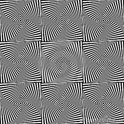 Rotating squares repeatable abstract pattern. Monochrome texture Vector Illustration