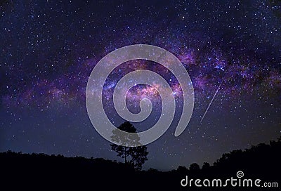 Rotating star galaxy mountain night blue sky Stock Photo