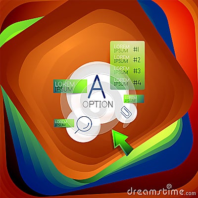 Rotating swirl square background, color rectangles with stepping blending effect with sample infographics or slogan Vector Illustration