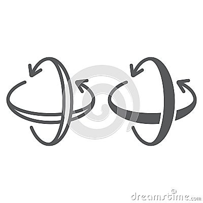 Rotation axis line and glyph icon, pivot and view, rotate sign, vector graphics, a linear pattern on a white background. Vector Illustration