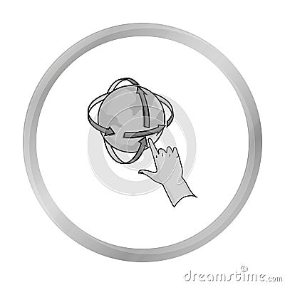 Rotation of globe in virtual reality icon in monochrome style isolated on white. Virtual reality symbol stock Vector Illustration