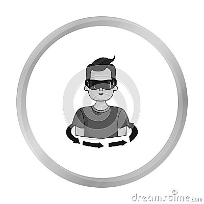 Rotation of player in the virtual reality icon isolated on white. Virtual reality symbol Vector Illustration