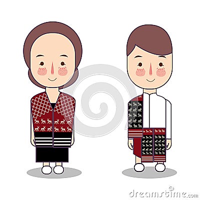 Rote traditional dress native tribe form Indonesian east nusa tenggara boy and girl couple costume wearing apparel Vector Illustration