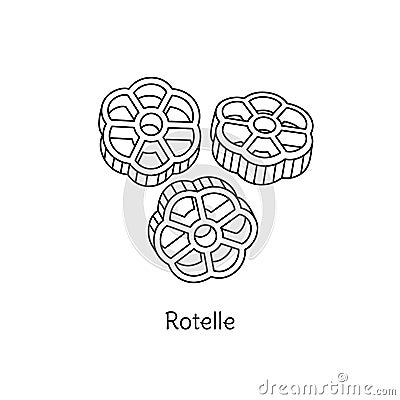 Rotelle pasta illustration. Vector doodle sketch. Traditional Italian food. Hand-drawn image for engraving or coloring Vector Illustration