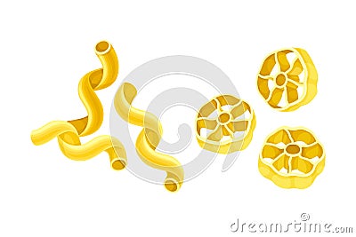 Rotelle and Torchio Pasta of Wheat Flour for Cooking and Culinary Vector Set Stock Photo