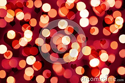 Roter und goldener Hintergrund mit Lichtpunkten und Herzen Stock Photo