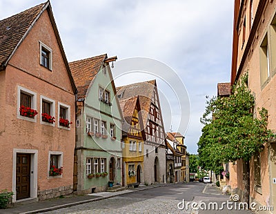 Historic buildings in the old city center of Rotheburg ob der Tauber Editorial Stock Photo