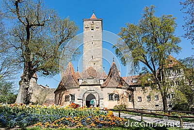 Rothenburg ob der Tauber Castle Gate in Spring Stock Photo