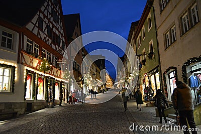 Rothenburg ob der tauber main street at Christmas, Germany Editorial Stock Photo