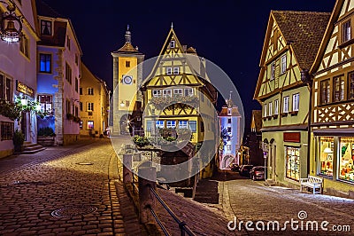 Rothenburg ob der Tauber in the night -Germany Editorial Stock Photo