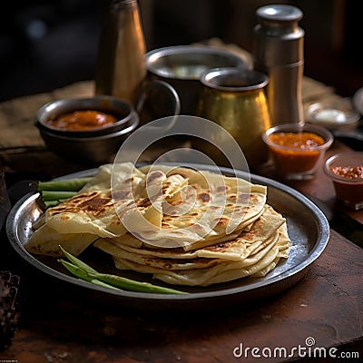 Roti Canai. Popular Dish of Malaysia Stock Photo