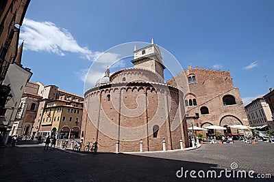 Rotonda di San Lorenzo church and Clock tower in Mantua, Italy Editorial Stock Photo