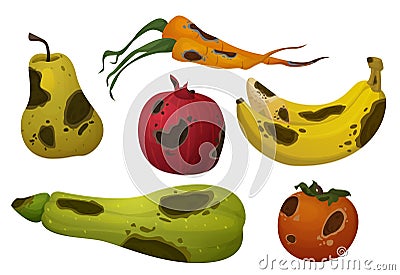 Rotten food with rot and mold. Vector Illustration