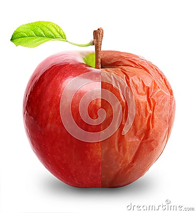 Rotten and fresh apple isolated Stock Photo