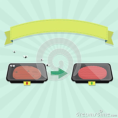 Rotten and fresh burger meat tray Vector Illustration