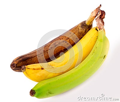 Rotten yellow and green banana isolated on white background Stock Photo
