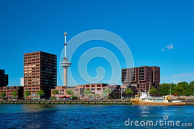 Rotterdam cityscape with Euromast and Nieuwe Maas river Editorial Stock Photo