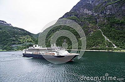 ROTTERDAM of Holland America Line in the Geirangerfjord, Norway Editorial Stock Photo