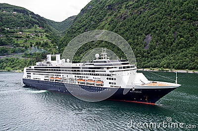 ROTTERDAM of Holland America Line in the Geirangerfjord, Norway Editorial Stock Photo