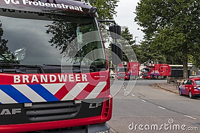 Rotterdam, Netherlands - 2019-9-6: Fire trucks and vehicles on the streets of Rotterdam Editorial Stock Photo