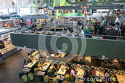 Interior view or busy shopping mall food court plazza Editorial Stock Photo