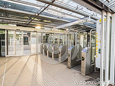 ROTTERDAM, THE NETHERLANDS - MAY 31, 2018: Access to the Blaak station, City center. Rotterdam subway station platform. Rotterdam Editorial Stock Photo