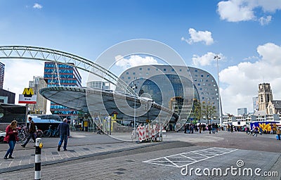 Rotterdam, Netherlands - May 9, 2015: People visit Markthal (Market Hall) in Rotterdam Editorial Stock Photo