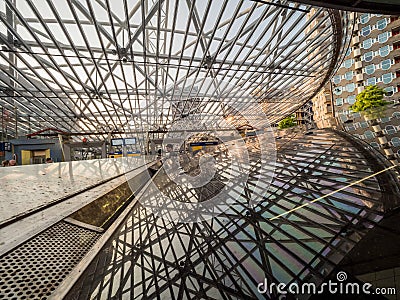 ROTTERDAM, THE NETHERLANDS - MAY 31, 2018: Railway station Blaak. The modern station is a combined railway and metro or subway sta Editorial Stock Photo