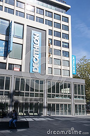 Modern building with Decathlon sports leisure shop store Editorial Stock Photo
