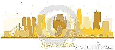 Rotterdam Netherlands skyline Golden silhouette. Cartoon Illustration