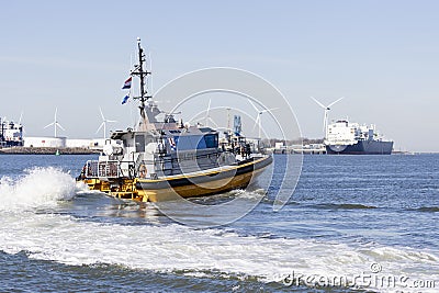 Rotterdam, the Netherlands - 2022-02-26: A small vessel of pilot service in the port of Rotterdam Editorial Stock Photo