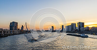 Rotterdam Nieuwe Maas with Ships Editorial Stock Photo