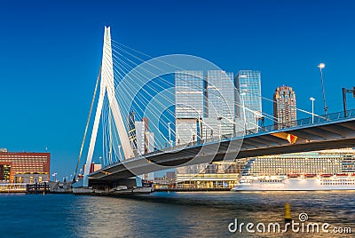 Rotterdam skyline from Erasmus Bridge Editorial Stock Photo