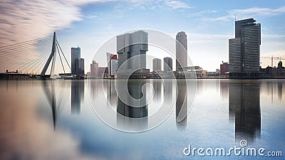 Rotterdam Skyline with Erasmusbrug bridge, Netherlands Editorial Stock Photo