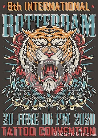 Rotterdam tattoo convention colorful poster Vector Illustration