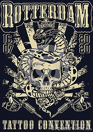 Rotterdam tattoo fest vintage monochrome poster Vector Illustration