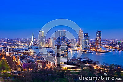 Rotterdam at Twilight from Euromast Editorial Stock Photo