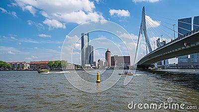 Rotterdam; view on the Maas river and Erasmus bridge Editorial Stock Photo