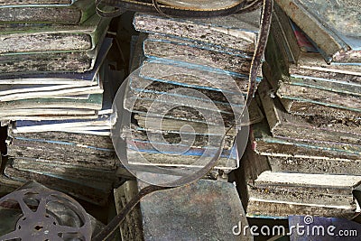 Rotting school books Stock Photo