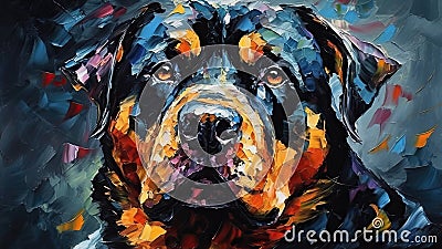 Rottweiler portrait acrylic painting.- Generative AI Stock Photo